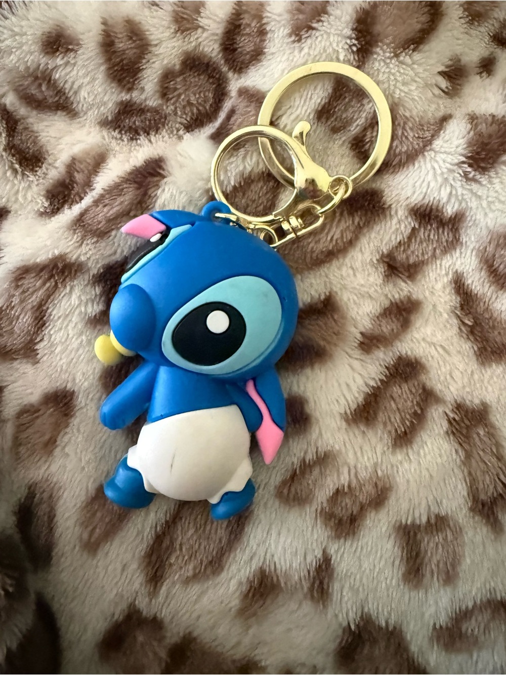 Blue Stitch Character Keychain with Gold Hardware